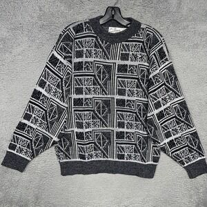 VTG Sears Roebuck Sweater Men's Sz M Gray Acrylic Geometric Pullover Grandpa 90s